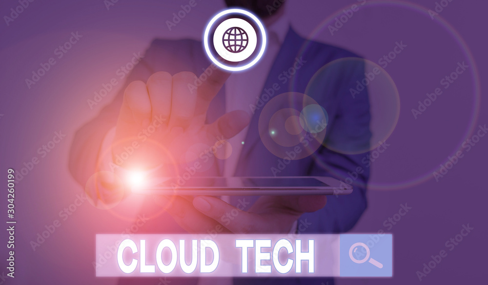 Poster word writing text cloud tech. business photo showcasing storing and accessing data and programs over