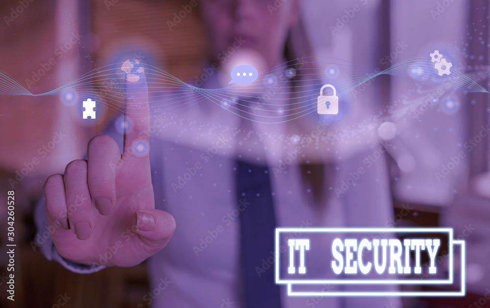 Poster writing note showing it security. business concept for protection of data or digital asset against u