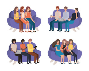 People sitting in a seat vector design