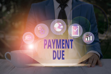 Word writing text Payment Due. Business photo showcasing The date when payment should be received...