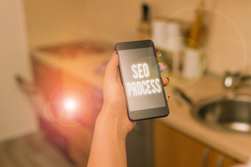 Conceptual hand writing showing Seo Process. Concept meaning steps of increasing the quality and...