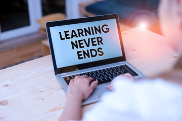 Text sign showing Learning Never Ends. Business photo text Life Long Educational and Wellness...