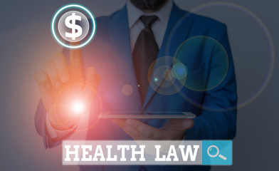 Word writing text Health Law. Business photo showcasing law to provide legal guidelines for the provision of healthcare