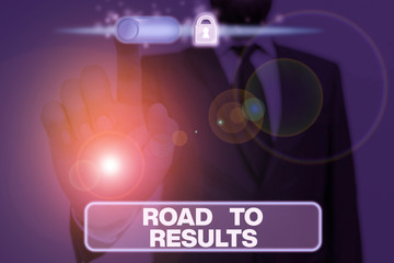 Writing note showing Road To Results. Business concept for Business direction Path Result Achievements Goals Progress