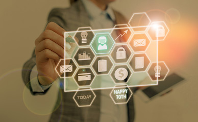 Conceptual hand writing showing Happy 70Th. Concept meaning a joyful occasion for special event to mark the 70th year