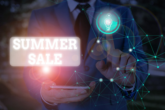 Text sign showing Summer Sale. Business photo text time when a store sells products at much lower prices than usual