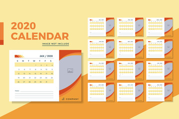 Orange minimalist calendar 2020 design template, modern calendar style for company. minimal creative layout design with elegant and trendy vibrant color designs.