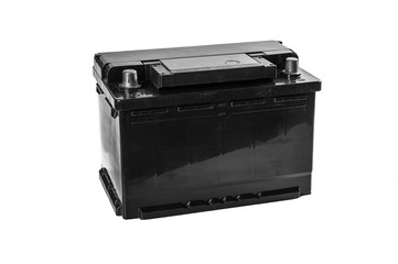 Used and dirty Car battery isolated on white background.