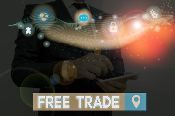 Text sign showing Free Trade. Business photo text international trade left to its natural course without tariffs