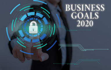 Word writing text Business Goals 2020. Business photo showcasing Advanced Capabilities Timely...