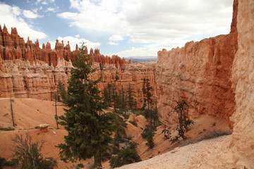 Orange rock hoodoos viewed from Peak-A-Boo Loop Trail in Bryce Canyon National Park, Utah