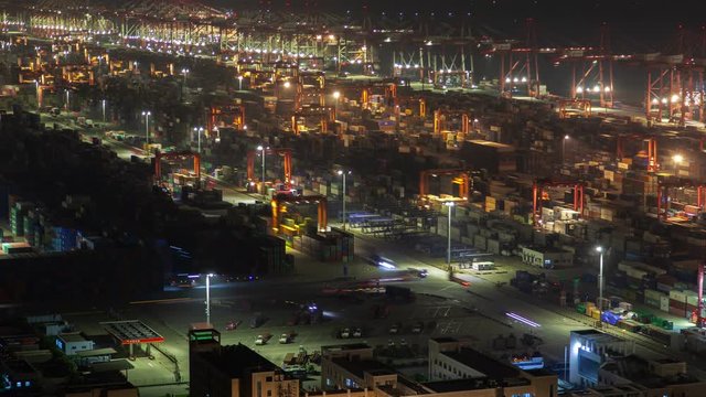 Yangshan Shanghai container port terminal and logistics center timelapse zoom out