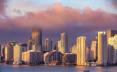 Skyline of the Miami, Florida, view from the sea port.