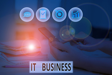 Word writing text It Business. Business photo showcasing organization uses information technology to achieve goals