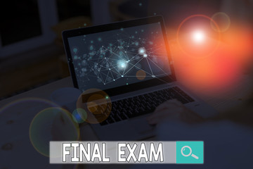 Text sign showing Final Exam. Business photo text test given to student at the end of a course of...