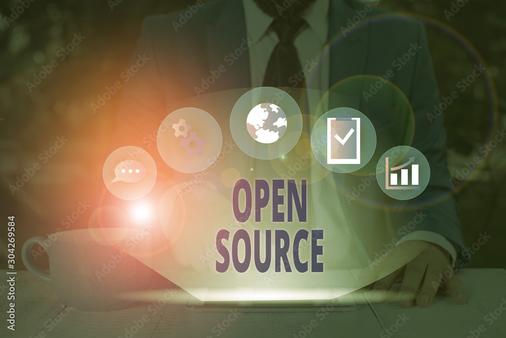 Poster word writing text open source. business photo showcasing denoting software which original source cod