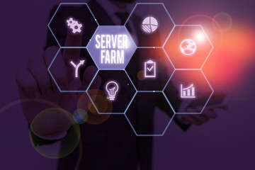 Conceptual hand writing showing Server Farm. Concept meaning a group of computers acting as servers and housed together
