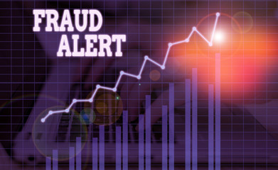 Word writing text Fraud Alert. Business photo showcasing security alert placed on credit card account for stolen identity