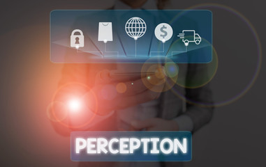Conceptual hand writing showing Perception. Concept meaning individuals organize and interpret...