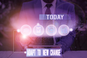 Writing note showing Adapt To New Change. Business concept for Get Used to Latest Mindset and...