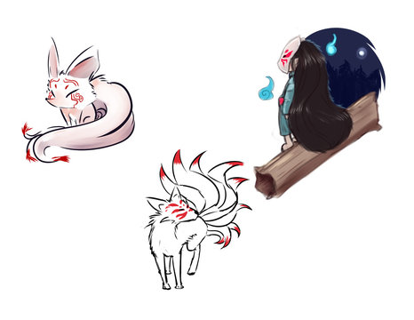 Pack of three kitsune illustrations