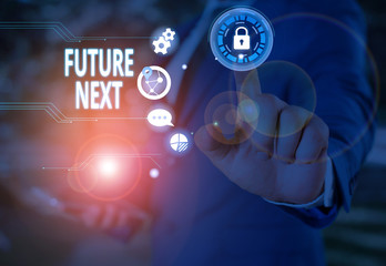 Text sign showing Futuro Next. Business photo showcasing Set of mental process Huanalysis mind workflow Unique icons