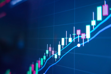 Stock market graph on screen. Ticker on monitor screen. Investing, Finance and Economic concept.