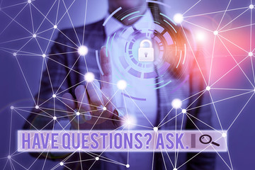 Obraz premium Handwriting text Have Questionsquestion Ask. Conceptual photo something that you say or write to ask a demonstrating Picture photo system network scheme modern technology smart device