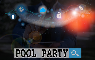 Handwriting text writing Pool Party. Conceptual photo celebration that includes activitites in a swimming pool