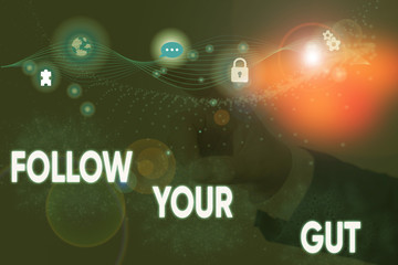 Text sign showing Follow Your Gut. Business photo showcasing Listen to intuition feelings emotions conscious perception