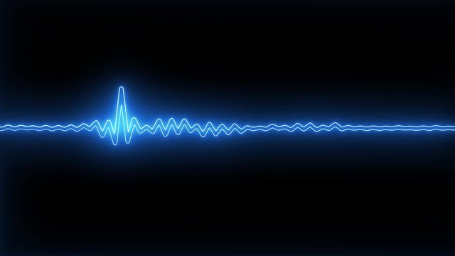 Blue fluorescent graffiti music frequency wave display on a black background - looped