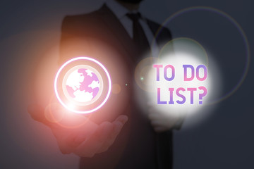 Text sign showing To Do List Question. Business photo text Series of task to be done organized in...
