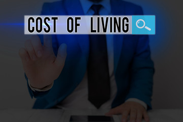 Text sign showing Cost Of Living. Business photo text The level of prices relating to a range of everyday items