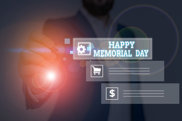 Conceptual hand writing showing Happy Memorial Day. Concept meaning Honoring Remembering those who...