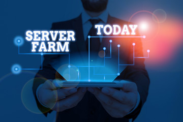 Conceptual hand writing showing Server Farm. Concept meaning a group of computers acting as servers...