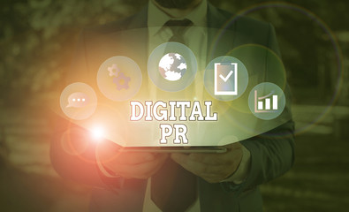 Word writing text Digital Pr. Business photo showcasing marketing strategy used to increase their online presence