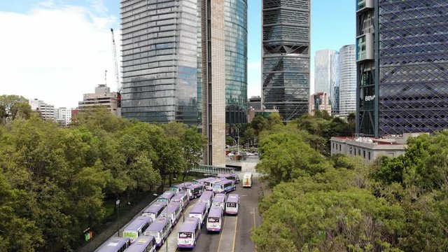 Drone view of the tallest buildings in CDMX. Drone slowly ascending