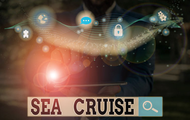 Handwriting text writing Sea Cruise. Conceptual photo a voyage on a ship or boat taken for pleasure...
