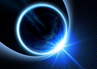 地球と太陽が重なる抽象的な背景