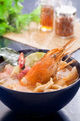 Tom yum goong or spicy tom yum soup with shrimp,Thai food