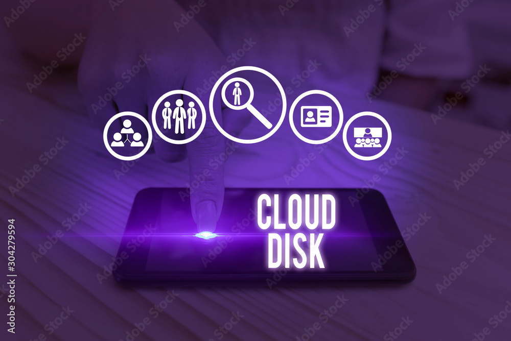 Poster writing note showing cloud disk. business concept for web base service that provides storage space o