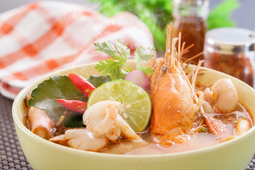 Tom yum goong or spicy tom yum soup with shrimp,Thai food