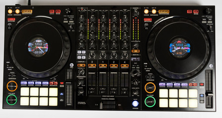 Black modern audio DJ controller Top view