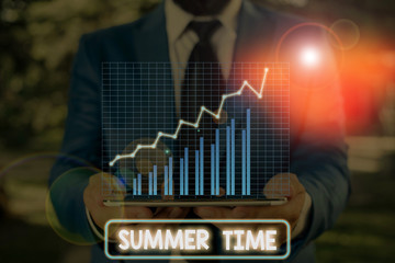 Conceptual hand writing showing Summer Time. Concept meaning warmest season of the year Summer...
