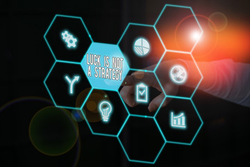 Conceptual hand writing showing Luck Is Not A Strategy. Concept meaning it is not being Lucky when planned intentionally