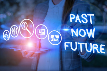 Conceptual hand writing showing Past Now Future. Concept meaning Last time Present Following...