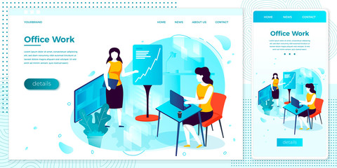 Vector women with notebook, working in office