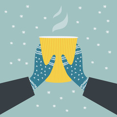 Winter banner with hot drink