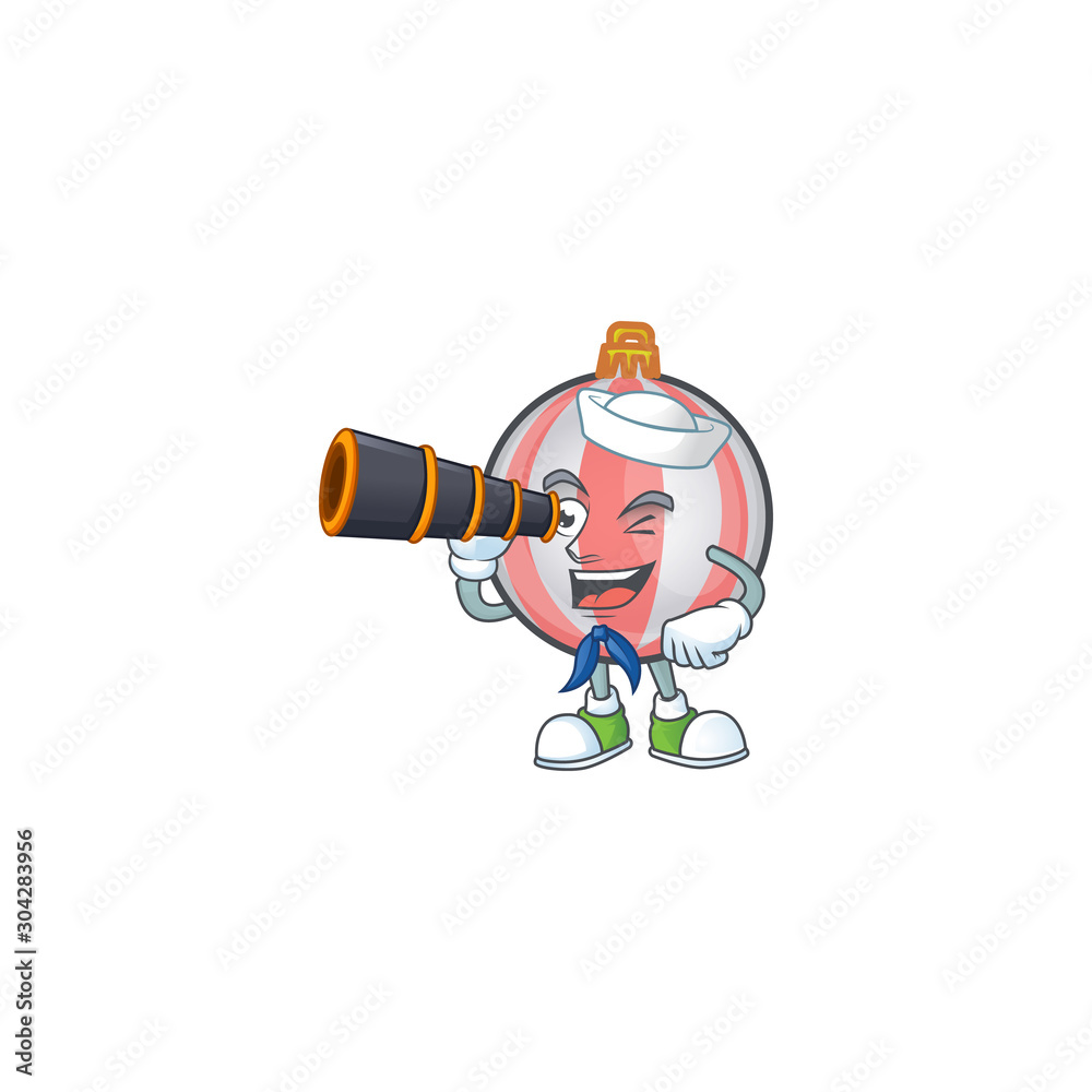 Poster Mascot a sailor holding binocular in cartoon christmas ball