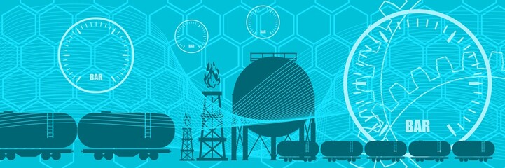 Energy and Power icon. Energy generation and heavy industry. Gas storage tank. Horizontal thin line style web banner